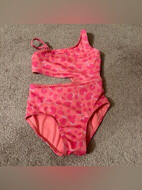 Cat & Jack Pink Leopard Print One-Shoulder Swimsuit girls small 6/7